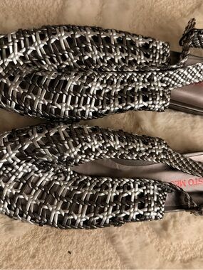 Sesto Meucci Silver Woven Leather Flat Loafers